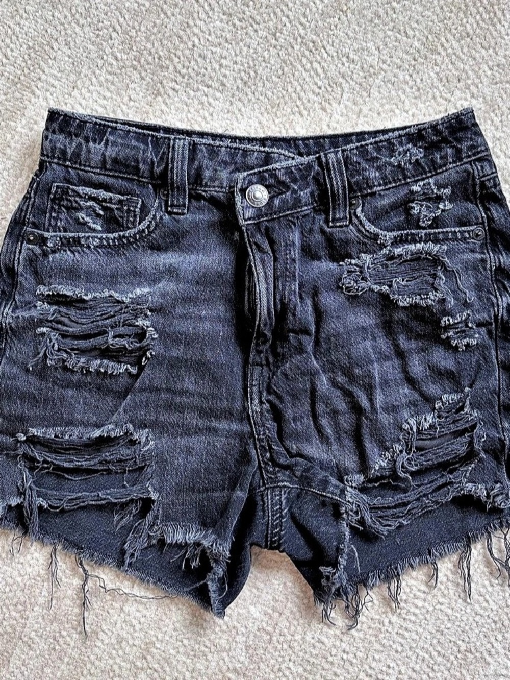 American Eagle AE Stretch Crossover Denim Mom Shorts Black US 0